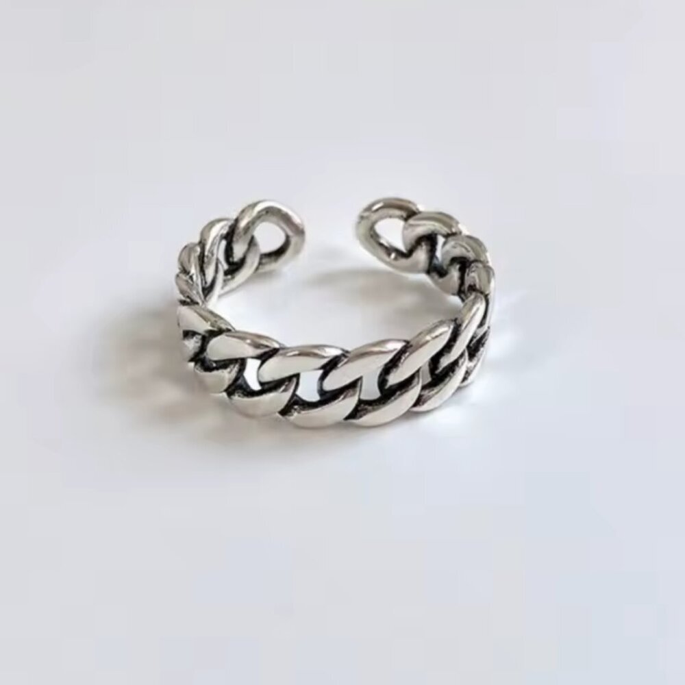 925 Sterling Thin Curb Link Adjustable Boho Ring 1557 - Picture 5 of 5